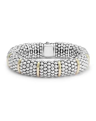 Lagos Sterling Silver & 18k Yellow Gold Signature Caviar Bracelet Station Bracelet In Silver/gold