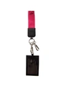 Emporio Armani Keyring And Document Briefcase In Black Leather With Strap In Black/fuchsia