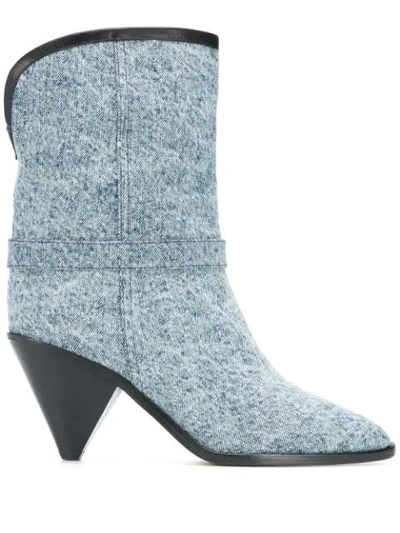 Isabel Marant Luam Leather-trimmed Denim Ankle Boots In Blue