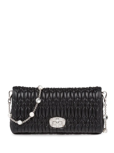 Miu Miu Women's Crystal-embellished Matelassé Leather Shoulder Bag In Black