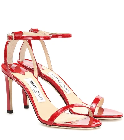 Jimmy Choo Minny 85 Patent-leather Sandals In Red