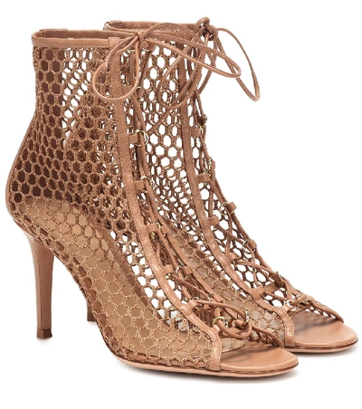 Gianvito Rossi Helena Leather-trimmed Ankle Boots In Praline Praline