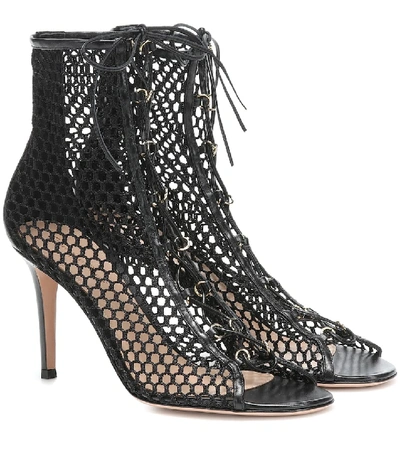 Gianvito Rossi 85 Lace-up Mesh And Leather Ankle Boots In Black