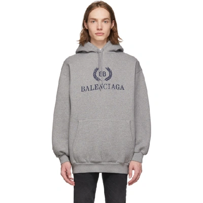 Balenciaga Crest Logo Cotton Jersey Hooded Sweatshirt In Grey