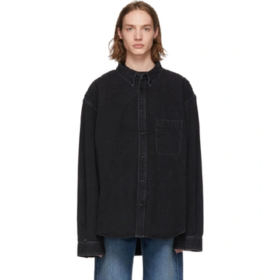 Balenciaga Button-down Collar Logo-print Denim Shirt In Vintage Black