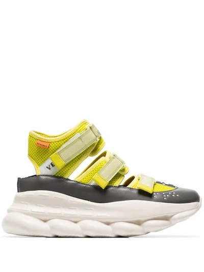 Versace Lime Green Chain Reaction High-top Leather Trim Sneakers In Yellow