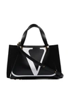 VALENTINO GARAVANI VALENTINO VALENTINO GARAVANI BLACK AND WHITE GO LOGO ESCAPE SMALL LEATHER TOTE - 黑色