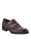 Santoni Men's Ira Leather Double-monk Loafers In Gray