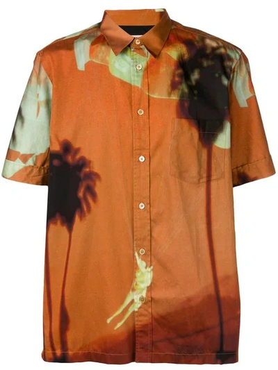 Ps By Paul Smith Palm Tree-print Soho-fit Cotton Shirt In Orange