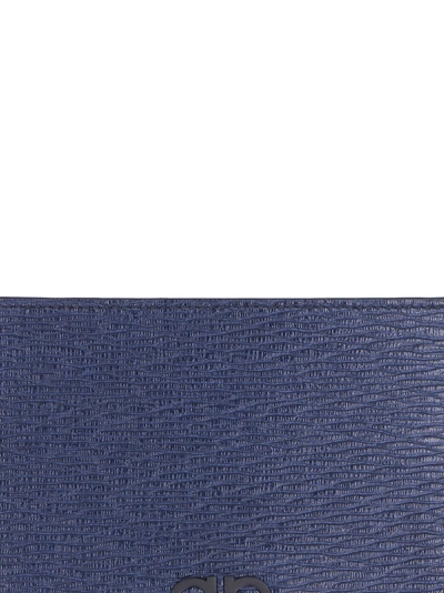 Ferragamo Pebbled Leather Card Holder In Blue