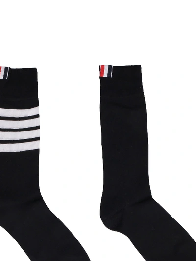 Thom Browne Striped Detail Cotton Blend Socks In Black
