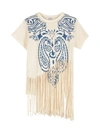 LOEWE PRINTED CROPPED T-SHIRT WITH FRINGES,10894552