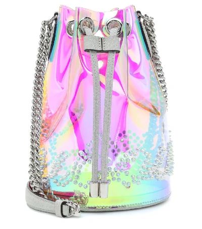 Christian Louboutin Marie Jane Spiked Iridescent Pvc And Glittered-leather Bucket Bag In Transparent