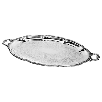 Pre-owned 1847 Rogers Bros. Antique Victorian Styled Scalloped Oval Silver Plated Engraved Serving Tray
