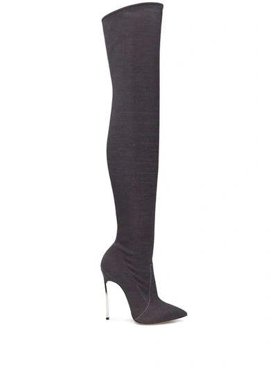 Casadei Thigh High Stiletto Boots In Grey