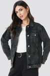 NA-KD Long Oversized Denim Jacket Black