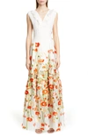 Malene Oddershede Bach Papaver Floral Fil Coupe Jacquard Gown In White Poppy