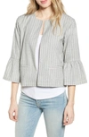CUPCAKES AND CASHMERE BELL CUFF PINSTRIPE CROP JACKET,CJ102778