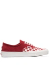 VANS RED AUTHENTIC CHECK LOW-TOP SUEDE SNEAKERS