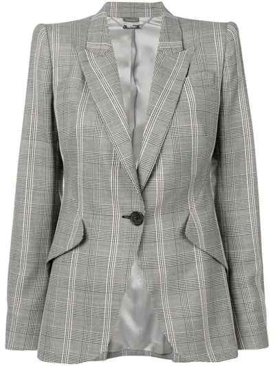 Alexander Mcqueen Prince Of Wales Checked Wool Blazer In Grey