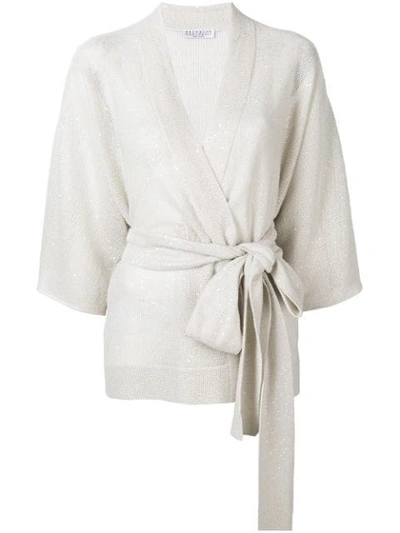 Brunello Cucinelli Tie Waist Cardigan In Neutrals