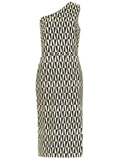 Andrea Marques Printed One Shoulder Dress In Black