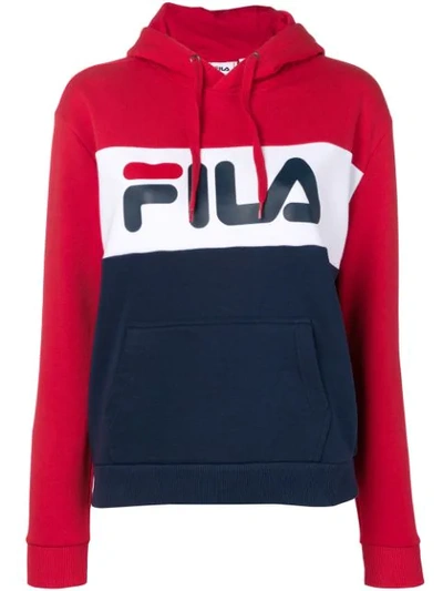 Fila Logo Cotton Blend Sweatshirt Hoodie In Red,white,navy