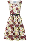 PRADA PRADA FLORAL PRINT FLARED DRESS - 红色