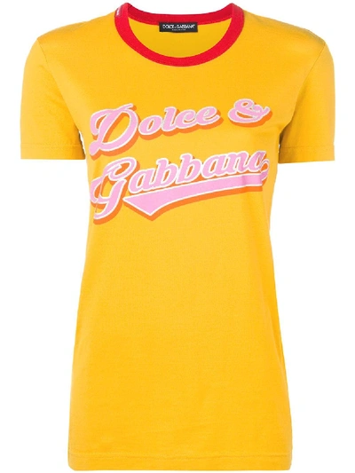 Dolce & Gabbana Logo Printed Cotton Jersey T-shirt In Dark Yellow