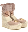 GUCCI DOUBLE G LEATHER ESPADRILLE WEDGES,P00382850