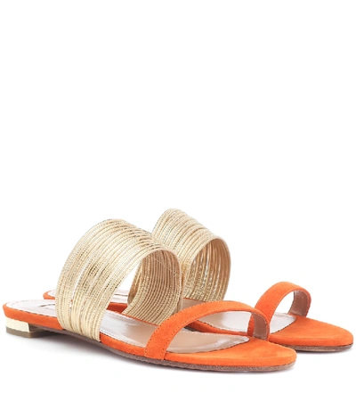 Aquazzura Metallic Two-tone Flat Slide Sandals In Orange