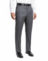 Santorelli Luxury Flat Front Wool Dress Pants In Med Gray