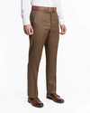 Santorelli Luxury Flat Front Wool Dress Pants In Tobacco