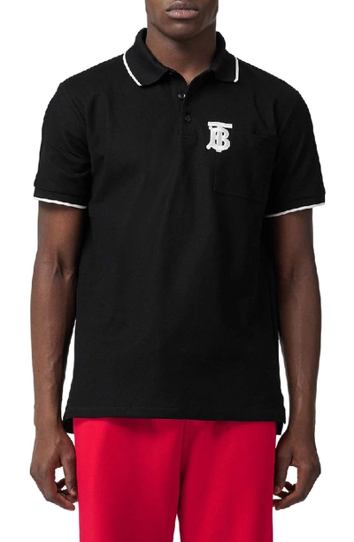 Burberry Logo-embroidered Contrast-tipped Cotton-piqué Polo Shirt In Black