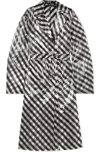 Dries Van Noten Transparent Striped Trench Coat In Black