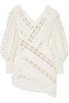 ZIMMERMANN MONCUR STUDDED PANELED BRODERIE ANGLAISE COTTON MINI DRESS