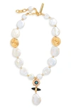LIZZIE FORTUNATO PEARL & STONE PENDANT NECKLACE,SS19-N003