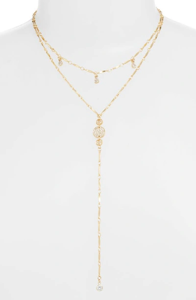 Ettika Carmine Layered Crystal Lariat Necklace In Gold