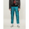 Amiri Checked Metallic Silk Jogging Bottoms In Blue
