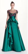 MARCHESA NOTTE Marchesa Notte Green 3D Floral Embroidered Mikado Ball Gown N23G0597,N23G0597