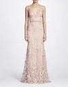 MARCHESA NOTTE Marchesa Notte Feather Embroidered Sleeveless Gown N25G0653,N25G0653