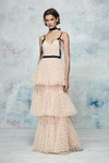MARCHESA NOTTE Marchesa Notte Sleeveless Striped Lace Tiered Gown N27G0737,N27G0737