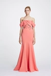 MARCHESA NOTTE OFF THE SHOULDER BEADED EMBROIDERED CREPE GOWN,MN19SG0865-7