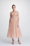 MARCHESA NOTTE ONE SHOULDER GLITTER TULLE MIDI-TEA DRESS,MN19PFM0955-4