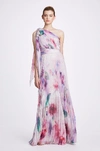 MARCHESA NOTTE ONE SHOULDER PRINTED CHIFFON GOWN,MN19FG1010-4