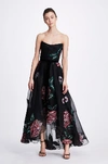 MARCHESA NOTTE STRAPLESS HIGH-LOW MIDI-TEA DRESS,MN19FM1043B-6