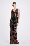MARCHESA NOTTE FALL-WINTER 2019 MARCHESA NOTTE EMBROIDERED SLEEVELESS GOWN,N33G1017