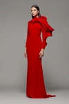 ISABEL SANCHIS RUFFLED LONG SLEEVE CASAR GOWN,IS19FG62-9