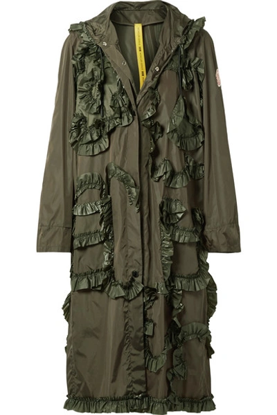 Moncler Genius + 4 Simone Rocha Hooded Ruffled Shell Jacket In Army Green