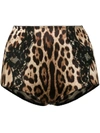 Dolce & Gabbana Lace-trimmed Leopard-print Silk-blend Satin Briefs In Neutrals